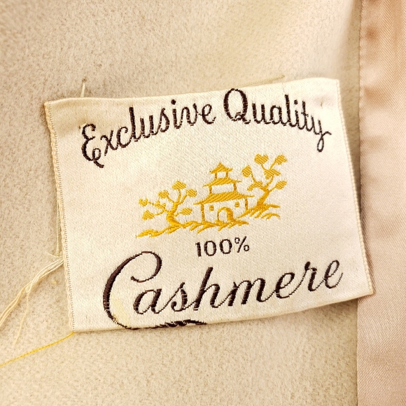 Vintage 60s 100% Cashmere Women's Tan Winter Coat Fur Jacket - Picture 6 of 16